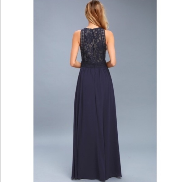 Lulu's Navy Lace Maxi Dress - Picture 3 of 4